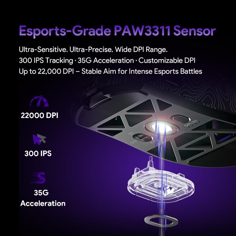 G11 Skeleton Wireless Gaming Mouse PAW3311 RGB Glow Tri-mode Bluetooth Transparent Shell Fast Response Rechargeable FPS Mouse Tiktokshop Lightweight, Gaming with Side Button, Hollowed-out design, White/ Black for Laptop