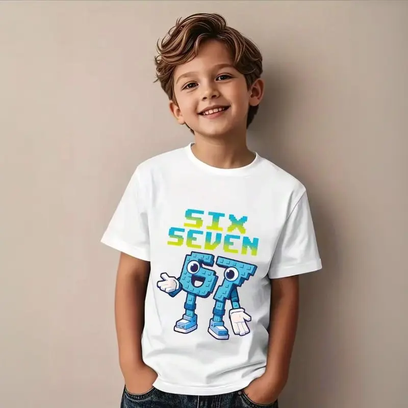 y ❤︎ Six Seven 6-7 Funny Brain Meme Boys' T-Shirt Casual Cotton Cartoon