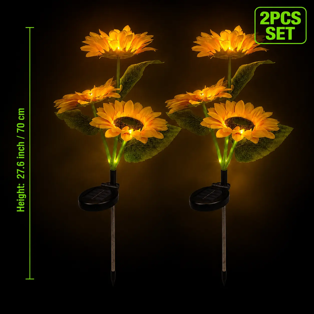 Solar LED Sunflower Garden Stake Lights - 2/4/6-Pack, 14cm Large Flower Head, 70cm Height, IP65 Water Resistant Solar Landscape Lights, Durable Plastic Resists Outdoor Wear, Realistic Outdoor Home Decor for Lawns, Porch