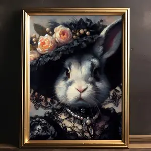 Victorian Animal Art, Renaissance Rabbit Portrait, Rabbit Poster, Antique Animal Print, Rabbit Portrait Art, Room Decor, Unframed