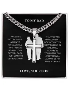 To My Dad Necklace Stainless Steel Cross Necklace with Message Card and Gift Box Father's Day Gift Birthday, Christmas Religious Jewelry