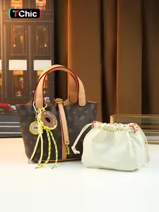 New donut pendant handbag vintage printed bucket bag with child bag