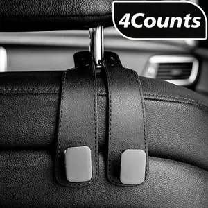 4‑Pack Car Headrest Hooks, Upgraded Double‑Side Faux Leather Seat Back Hangers, Heavy‑Duty Hidden Storage Hooks for Purses, Bags, Kids Toys, Hats, Sunglasses, Car Interior Organizer Accessories