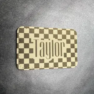 Brown Checkered Print Velcro Name Patch - personalized name 3x2 inch patch