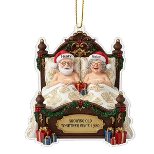Personalized Growing Old Together Couple Christmas 2025 Acrylic Ornament, Custom Name Funny Santa Lovers 2D Flat Keepsake Gift Hanging Tree Decoration