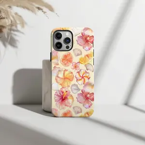 Girly Watercolor Floral Seashell Phone, Trendy Summer Floral Print  For iPhone 15 14 13 12 11 X - TPU Phone  Warranty and Protection - Phone Accessories Cellphone Casing