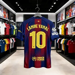 10# Lamine Yamal 25-26 Season Home Short Sleeve Soccer Jersey Fans Version Red Blue Football Jersey