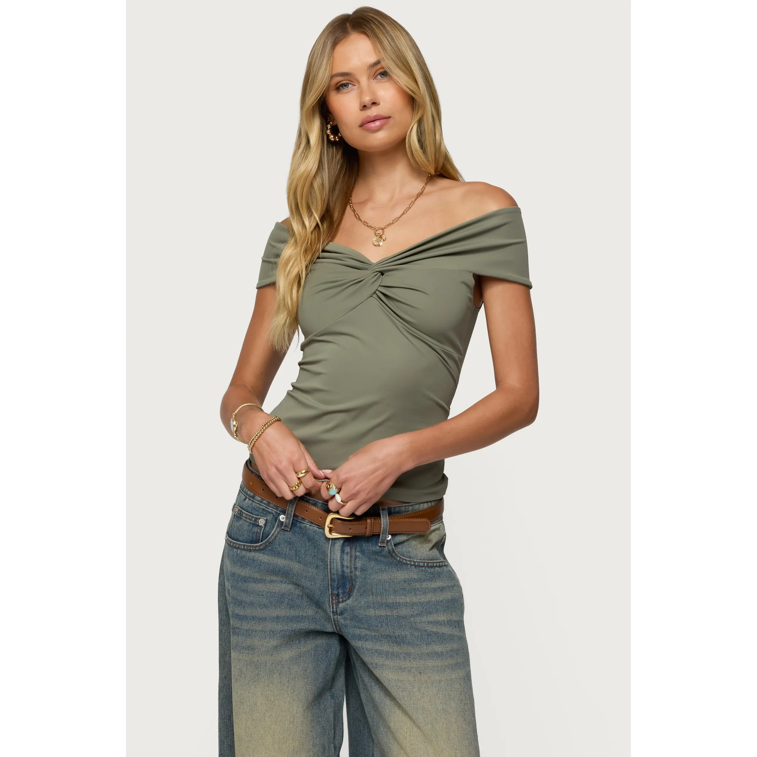 Twisted Front Off Shoulder Top