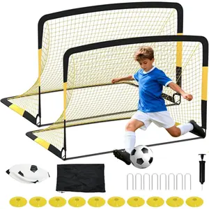 6' x 4' Soccer Goal Net Set of 2, Portable Pop Up Kids Soccer Goals for Backyard/Outdoor/Court, with Soccer Ball, Carry Bag, Cones & Ground Pegs, Ideal for Youth Practice & Games