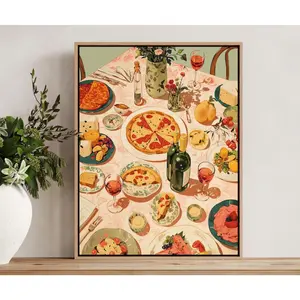 Retro Dinner Table Cute Food Print, Vintage Ephemera Kitchen Poster, Tablescape Food Illustration Wall Art, Cooking Gift for Chef Foodie