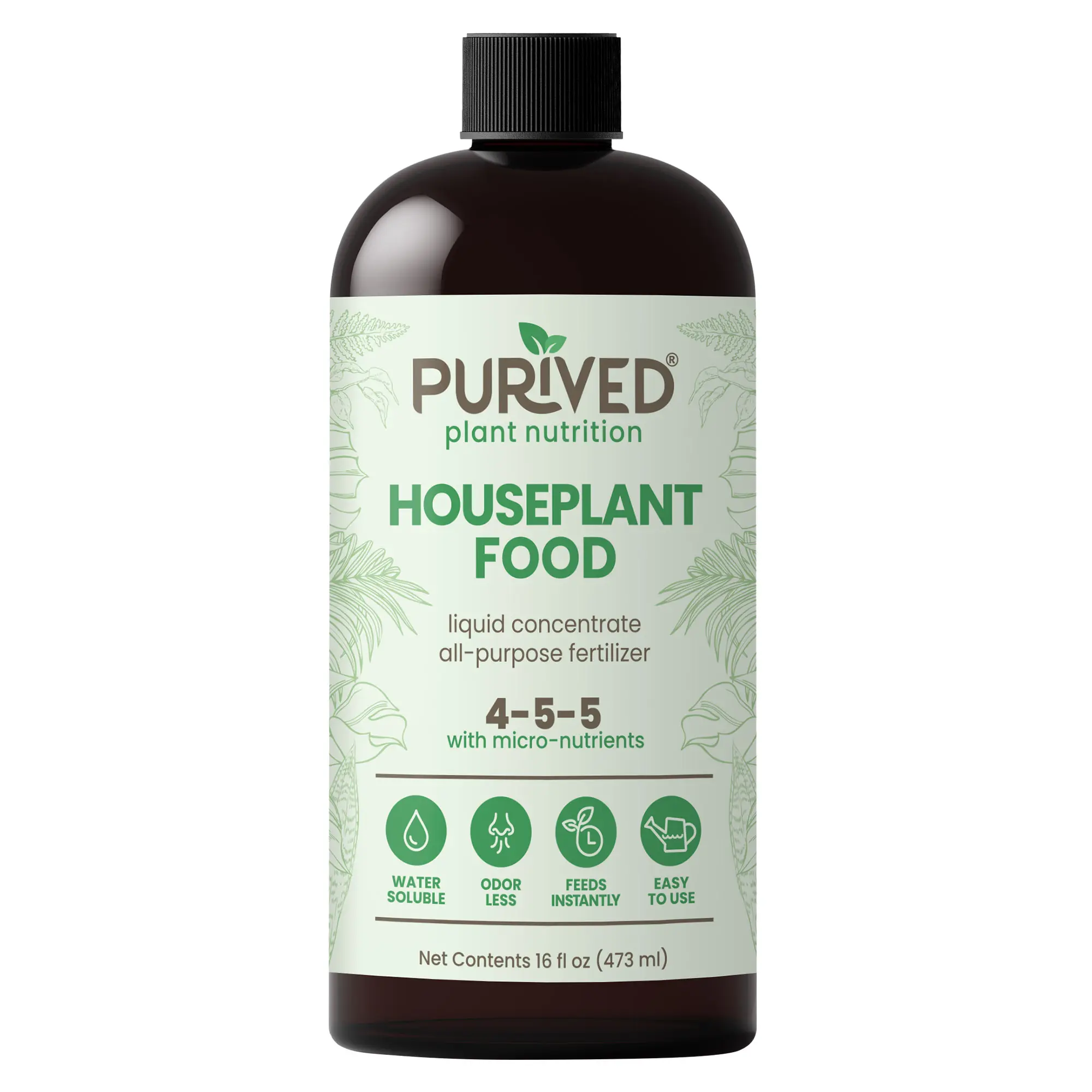 Purived Houseplant Food | 16oz Concentrate Makes 50 Gallons | All-Purpose Plant Fertilizer for Potted Indoor Houseplants | Easy to Use | Made in USA