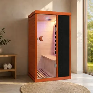 ARCH Infrared Sauna Room Single Person Hemlock Wood Indoor Home Spa with Bluetooth Music Player, Ambient Light, Sole Control, 6 Epoxy Resin Heating Plates, 1200W, American White Oak Finish, 700x895x1565mm, Ameican White Oak Color Options