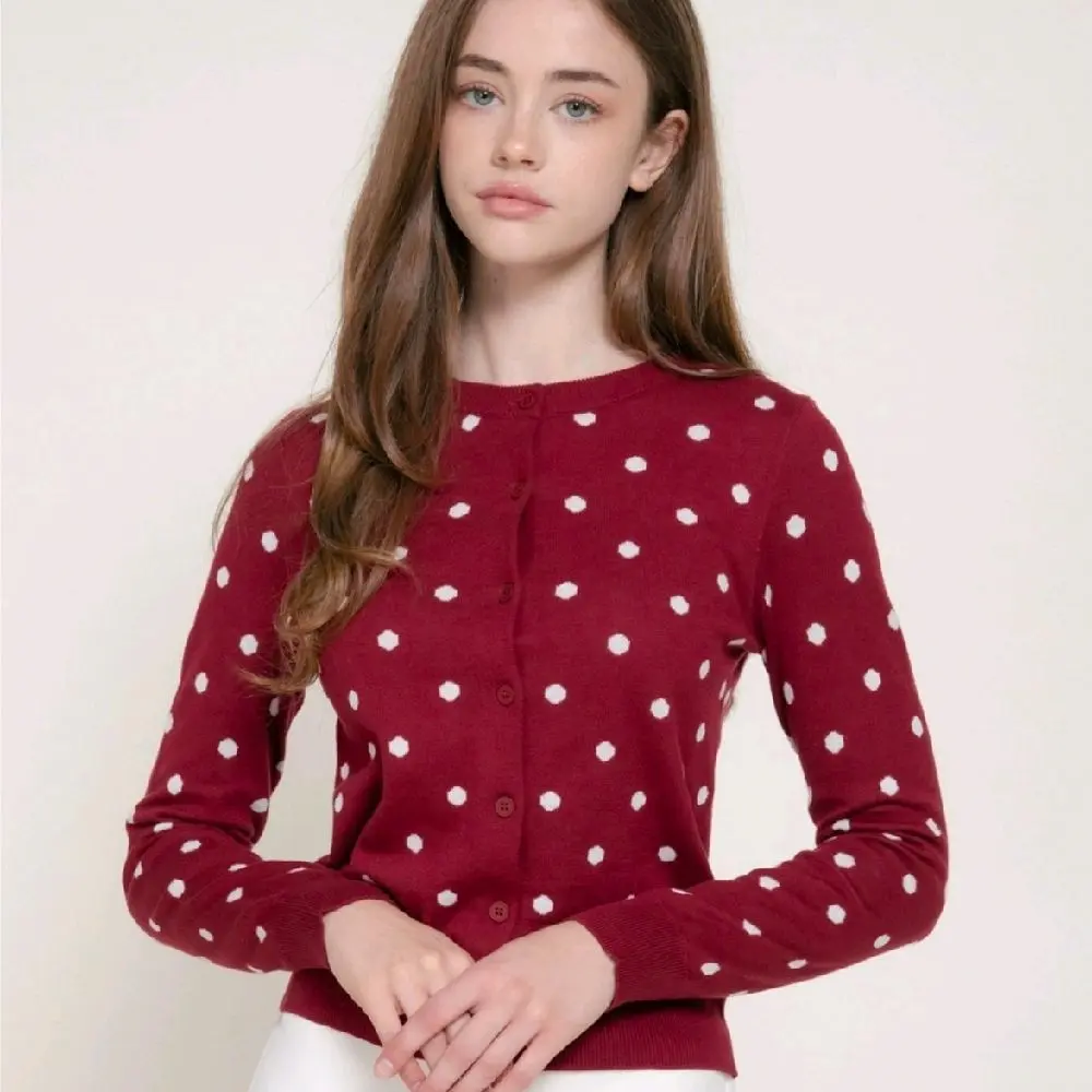 Women's Polka Dot Cardigan, Casual Outfit Essential for Everyday Wear