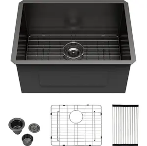 Kichae 12“ Deep Laundry Sink Undermount - 24 Inch Black Undermount Utility Sink Stainless Steel Single Bowl Under Counter Handmade Laundry Utility Room Basin