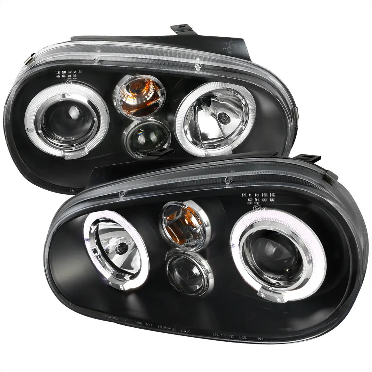 1999-2006 Volkswagen Golf Mk4 GTI/R32 Cabrio Dual Halo Projector Headlights (Matte Black Housing/Clear Lens)