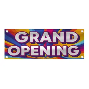 Grand Opening Vinyl Banner Banner, Business Promotion Decoration, Colorful Store Opening Sign, Event Celebration - 48"x18" Vinyl Banner - 4 Corner Grommets - BAN0007
