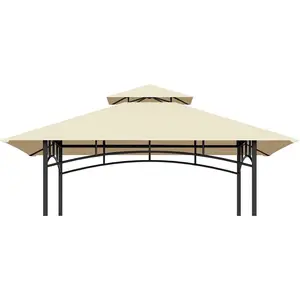 Grill Gazebo Replacement Top, 5 * 8 Outdoor BBQ Top Cover, Double Layer BBQ Gazebo Top Canopy (Beige)