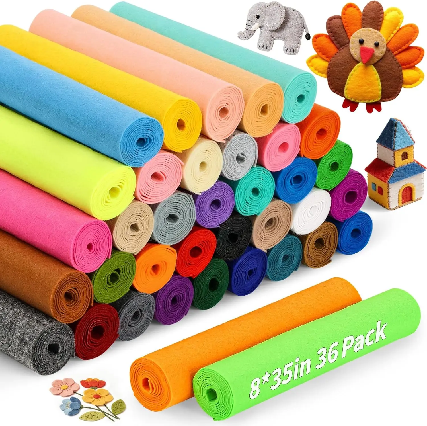 36 Rolls Craft Felt Fabric Sheets 8 x 35 Inch 1mm Felt Sheets 36 Assorted Colors Soft Nonwoven Fabric Easy Cutting for Sewing Patchwork DIY Crafts School Projects Home Décor
