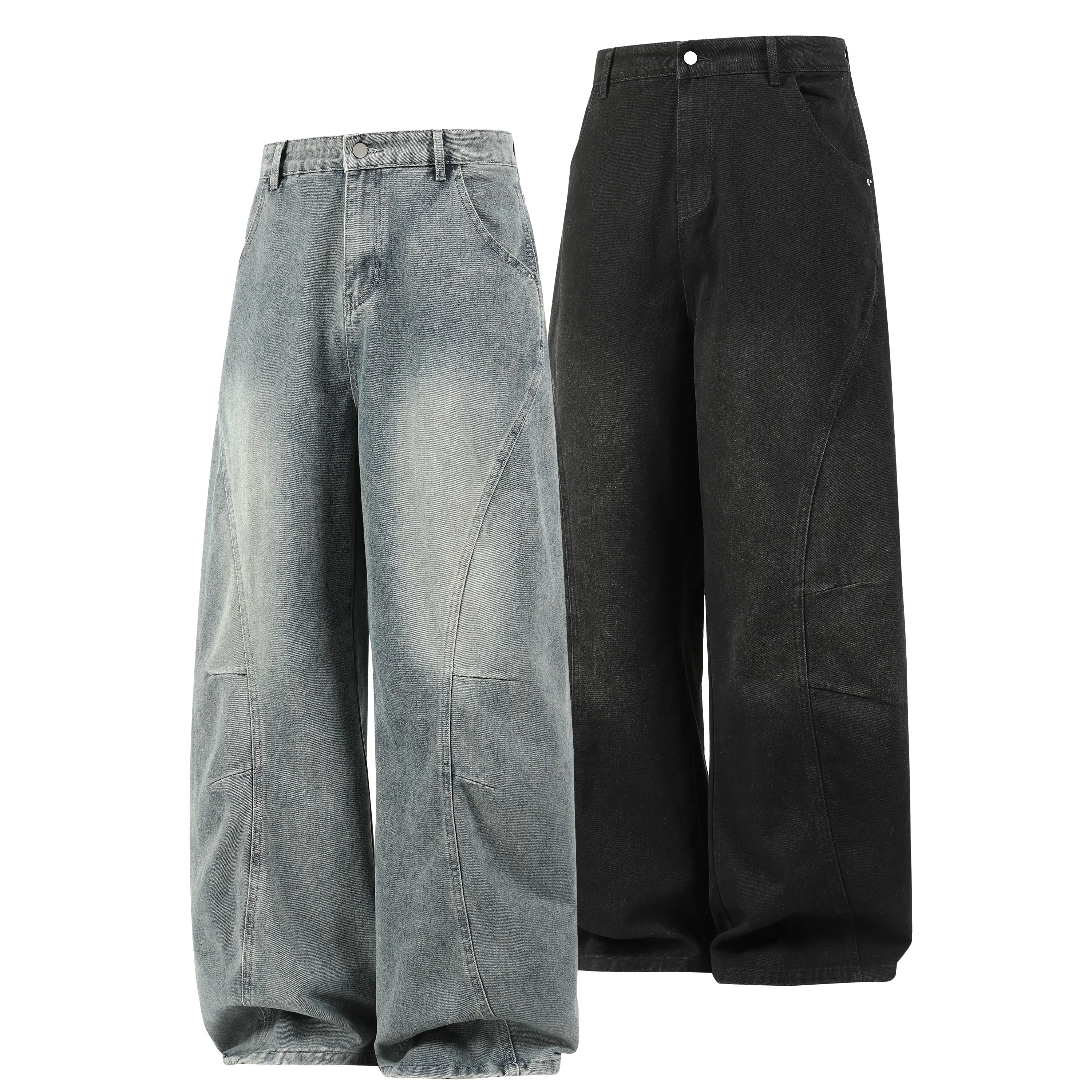 Men’s washed distressed wide-leg loose jeans, hip-hop long pants, retro Y2K skateboarding street style versatile streetwear trousers