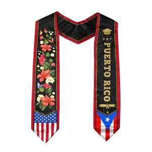 Puerto Rican Graduation Stole – Puerto Rico American Flag Graduation Sash 2026, Class of 2026 V Shape National Country Flag Sash