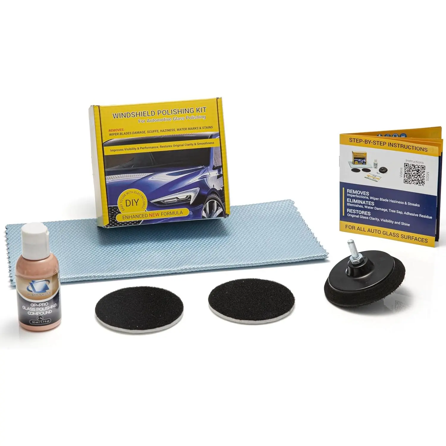 GLSS POLISH DIY 3" (75mm) Windshield Polishing Kit for Car Glass Restoration, Remove Wiper Blade Damage, Fine Scratches, Haziness, and Water Spots, Restore Glass Clarity and Shine