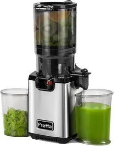FRETTA cold pressed juicer with 5.3" Feed Chute, Slow Masticator Chute, For Whole Vegetables and Fruits, High Yield, Easy to Clean Springtok Steel