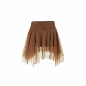 Cider Floral Lace Mid Rise Ruffle Asymmetrical Hem A-line Mini Skort