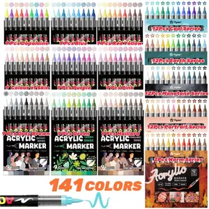 Flysea 8-168 Color Acrylic Marker Set, Artist Bundle, 15 Series, 9/12 Pieces, Waterproof Quick Dry High Pigment, Multi-Material Use, Art Painting, Portrait Drawing, DIY Crafts, Art Materials, Acrylic Art Kit, Coloring Markers