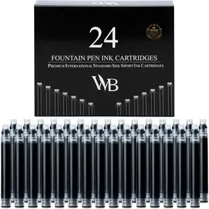 24 Pack Fountain Pen Ink Refills - Set of 24  Ink Cartridges - International Standard Size - Length APPR 2.3" - Base Diameter APPR 0.24" - Disposable and