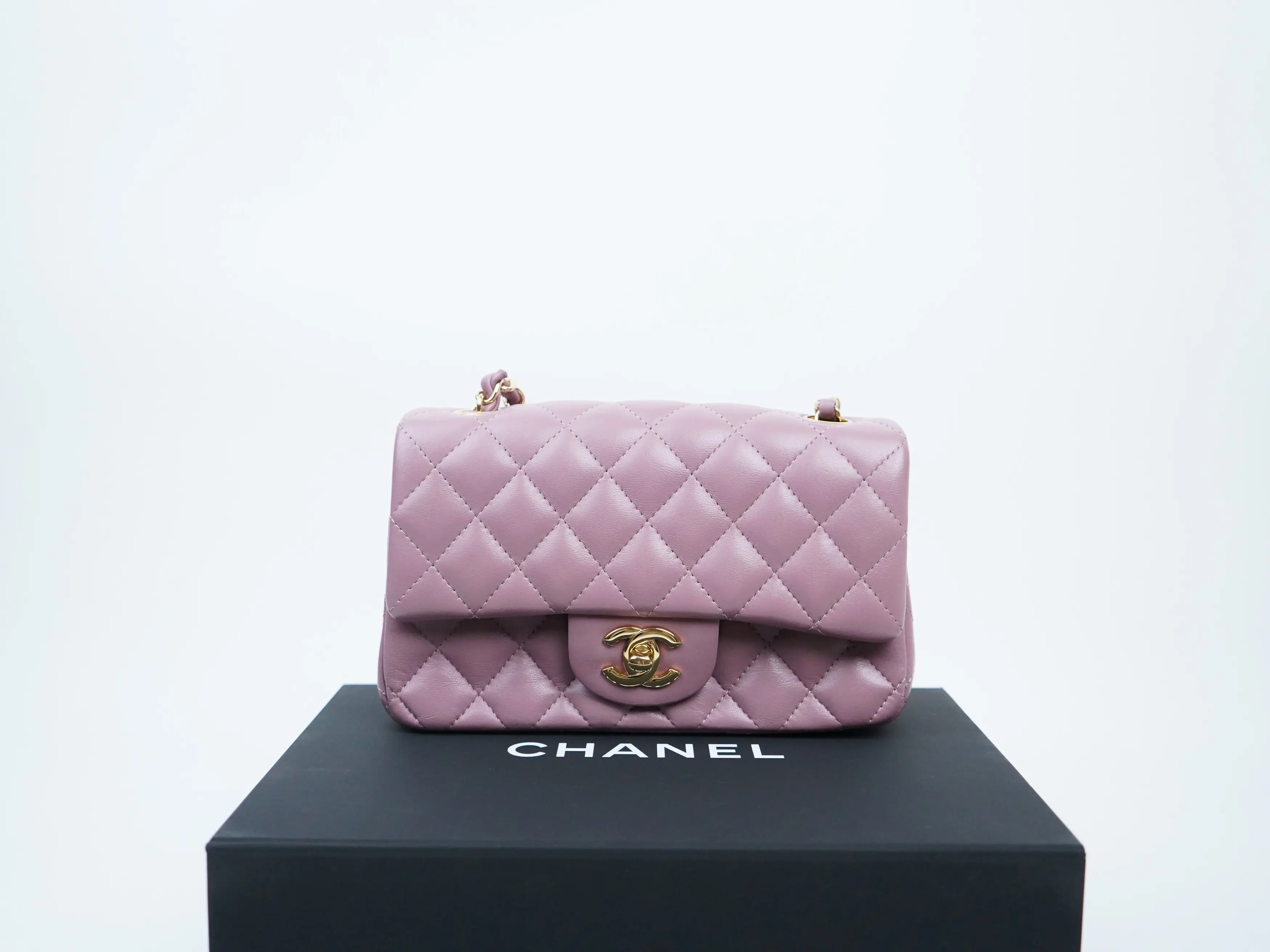 Pre-owned CHANEL lambskin Crossbody Bags Quilted Mini Rectangular Flap Pink Purple