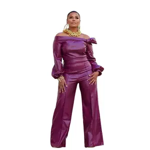 Elegant Wine Red Leather Suit Women's Fitted Long Sleeve Below the Ankle Pants Set Trendy Asian Style All Seasons Fabric Chic Classy Clothes Dress Elegance Faux Hip Jacket Love Outfit Womenswear Solid Winter Basic