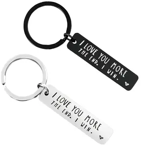 ''I Love You More The End I Win'' Metal Keychain, Stainless Steel Key Ring with Long Bar Pendant for Car Keys, Cute Fashion Accessory for Men and Women, Perfect for Him Her Sentimental Anniversary, Birthday Gift