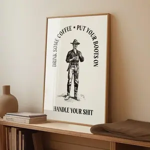Coffee Cowboy Wall Art Coffee Bar Decor Western Coffee Print Bar Cart Poster Fun Kitchen Dining Decor Coffee Drinker Gift for Friend UNFRAMED