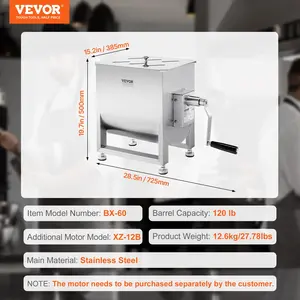 VEVOR Manual Meat Mixer, 60L Fixed Tank Meat Processing Equipment(Mixing Max 120LBS for Meat), Stainless Steel Meat Mixer, Sausage Mixer Machine with Lid Handle Gear Reducer, Ground Beef Hand Mixer