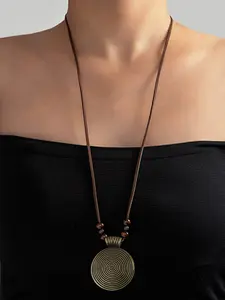 Women's Fashion Vintage Round Bead Pendant Necklace, Korean Velvet Braided Long Chain Trendy Jewelry, Perfect Gift for Holidays & Daily Wear