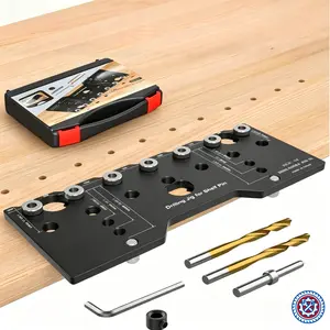 Shelf Pin Jig and Hinge Jig Two-in-One, 1/4 Inch Aluminum Alloy Cabinet Hardware Hole Drilling Template with Drill Guide for Straight Holes, for Cabinet Doors, Bookshelves, Wardrobes, Woodworking and DIY