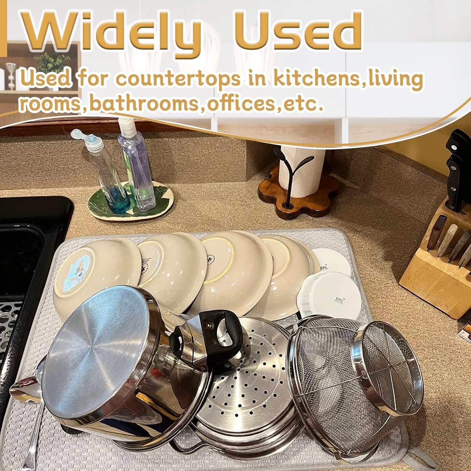 2 Pack Microfiber Dish Drying Mat,24x17" Large Size Highly Absorbent Dish Drainer Mat,Kitchen Counter Quick Dry Pads for Under Sink,Coffee Rack(Gray)