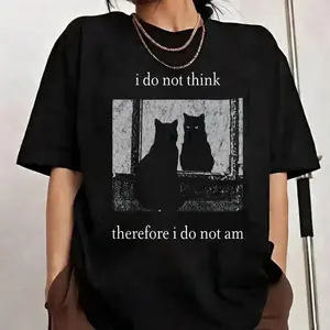 I Do Not Think Therefore I Do Not Exist Cat Shirt – Funny Grunge Cat T-Shirt, Vintage Retro Tee, Goth Emo Punk Shirt, Witchy Aesthetic Top