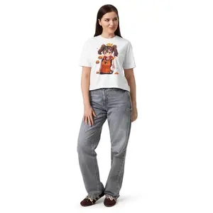 Women’s Heavyweight Boxy Fire Type Trainer T-Shirt, Streetwear Short-Sleeve Seamless Fabric Top for Everyday Wear