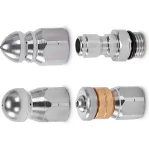 RIDGE WASHER Sewer Jetter Nozzle Kit, 3- Stainless Steel Drain Cleaning Tips for Pressure Washers, with 1/4'' Quick Connect & Rotating Button Nose