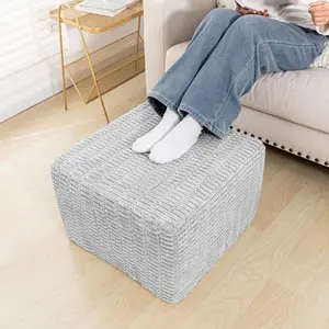Round Square Pouf Ottoman Foot Rest – Lightweight Modern Footstool with Plush Foam Filling, Perfect for Living Room Decor & Cozy Comfort 20x20x14 Inch Chic Accent Piece (Light Gray)