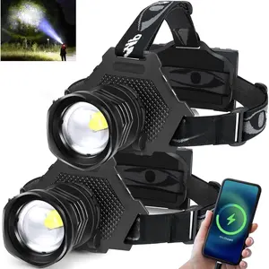 Rechargeable LED Headlamp 1080 Lumen, Super Bright Head Lamp Flashlight with 5 Lighting Modes, IPX6 Waterproof, Zoomable Headlight for Camping, Hiking, Fishing, Biking (2pack) (2pack headlamp)