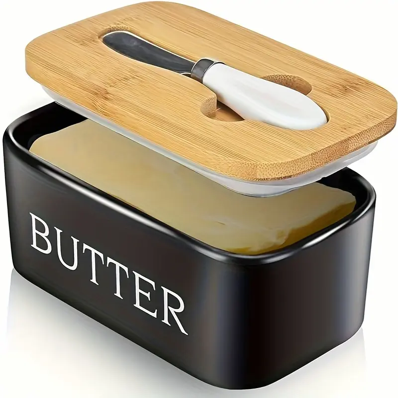 1pc Luxury Large Butter Dish with Lid - Ceramic Countertop Keeper with Knife High-Quality Sealing and Easy-Clean Design - Perfect Kitchen Gift for Butter Lovers Butter Container