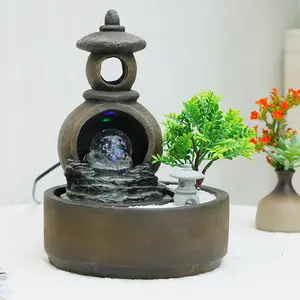 Zen Desktop Water Fountain with Crystal Ball & LED Light | Indoor Waterfall Shinto Lantern Decor for Desk, Office, Home Stress Relief