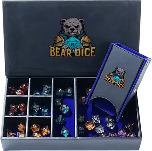 Bear Dice 4-in-1 Multifunctional Storage Box Portable Leather DND Dice Roller Tray Tower Box RPG Accessories Organizer