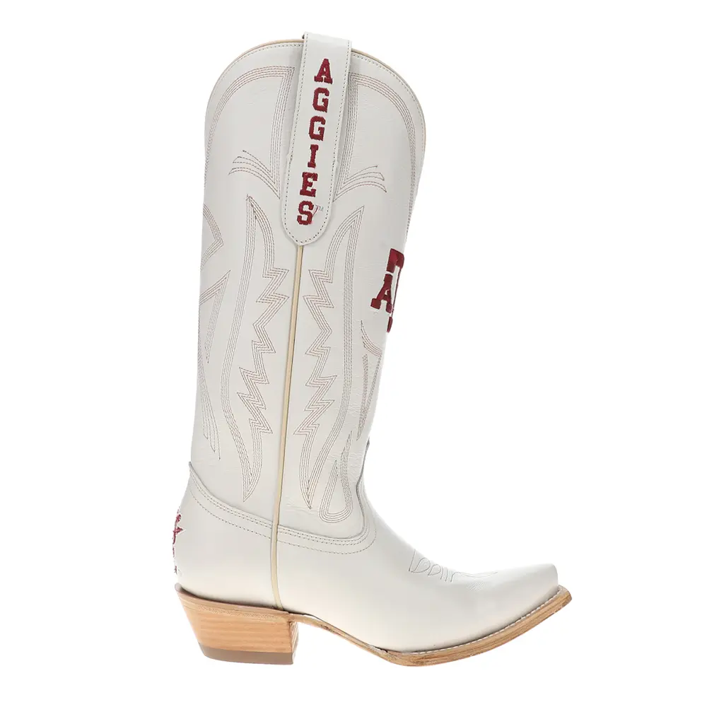 Gameday Boots Womens Texas A&M University Gameday Embroidered Snip Toe Pull On  Casual Boots Mid Calf Low Heel 1-2" - Off White