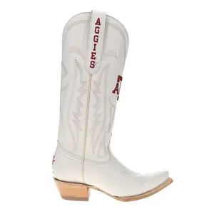 Gameday Boots Womens Texas A&M University Gameday Embroidered Snip Toe Pull On  Casual Boots Mid Calf Low Heel 1-2" - Off White