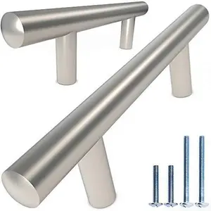 Bar Handle Pull: Round Precision Contoured Ends & Satin Nickel Matte Finish | 3" & 3.75" & 5" Hole Center| Kitchen Cabinet Hardware/Dresser Drawer Handles By: Alpine Hardware