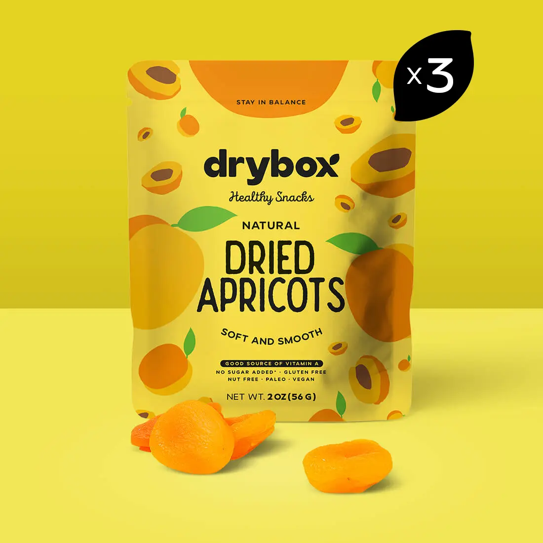 Drybox Bright & Tangy Apricots, Convenient Healthy Snack, 2 oz per Portion Pack , Raw, Vegan, Fiber Rich