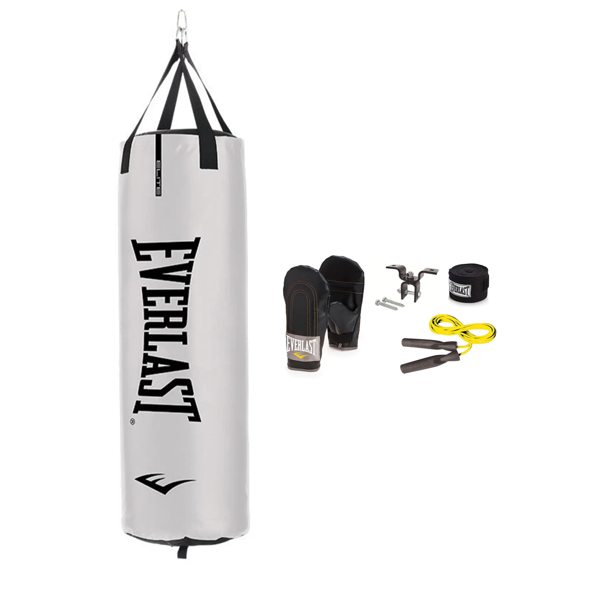 80lb Elite Boxing Heavy Punching Bag Bundle with Glove, Washable Wraps, Rope, and Secure Steel Hanger